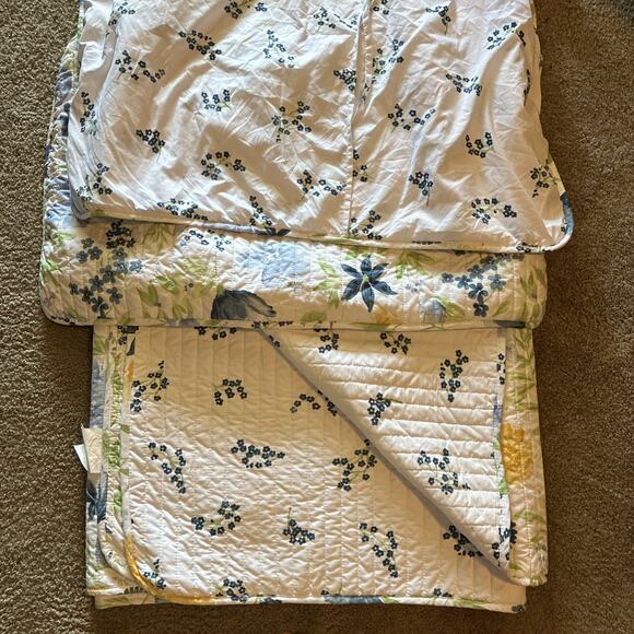 Cynthia Rowley King Size Bedspread & 2 Shams Blue Yellow Green Flowers Quilt - Picture 4 of 10